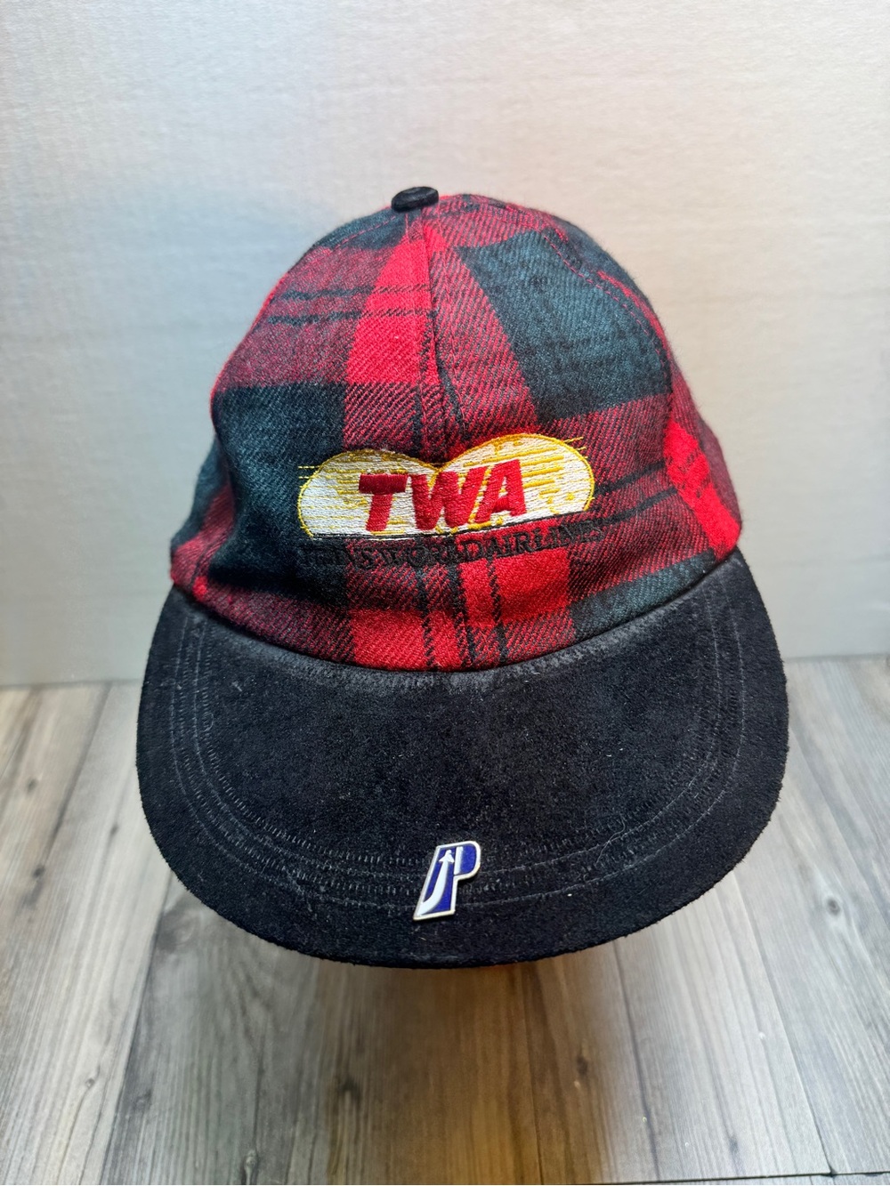 Vintage Trans World Airlines (TWA) Adult cap Hat red black plaid Adjustable